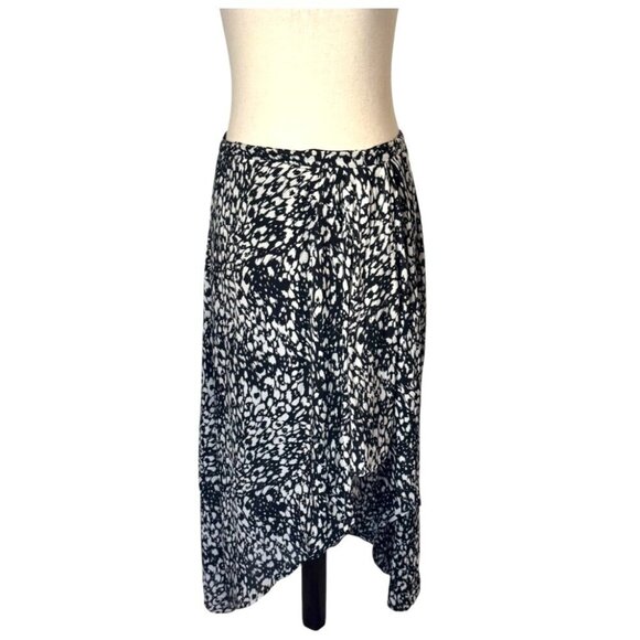 The Kooples Skirt Women Medium Black White Animal Flowing Long Asymmetric‎ Midi - Picture 2 of 11